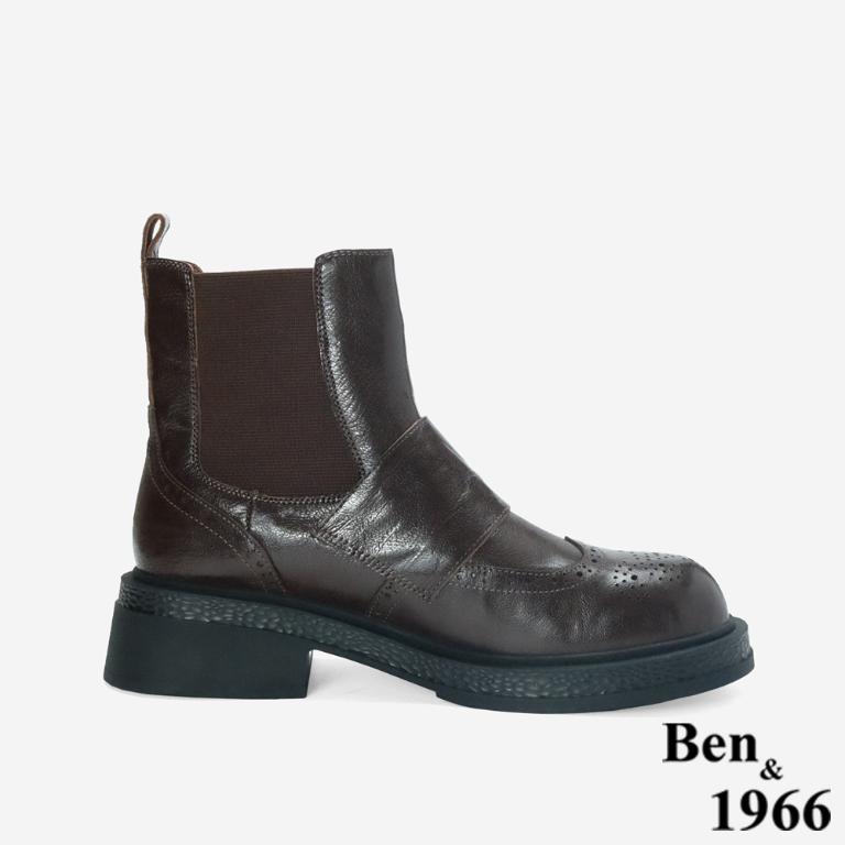 Ben&1966 高級植鞣羊皮沖孔造型短靴-咖啡(247192)