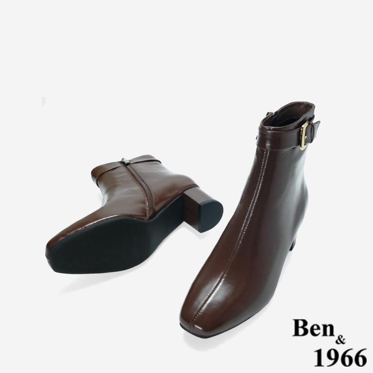 Ben&1966 高級牛油皮個性時尚裸靴-咖啡(247182)