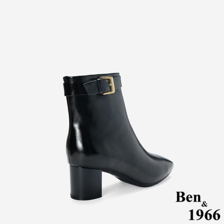 Ben&1966 高級牛油皮個性時尚裸靴-黑(247181)