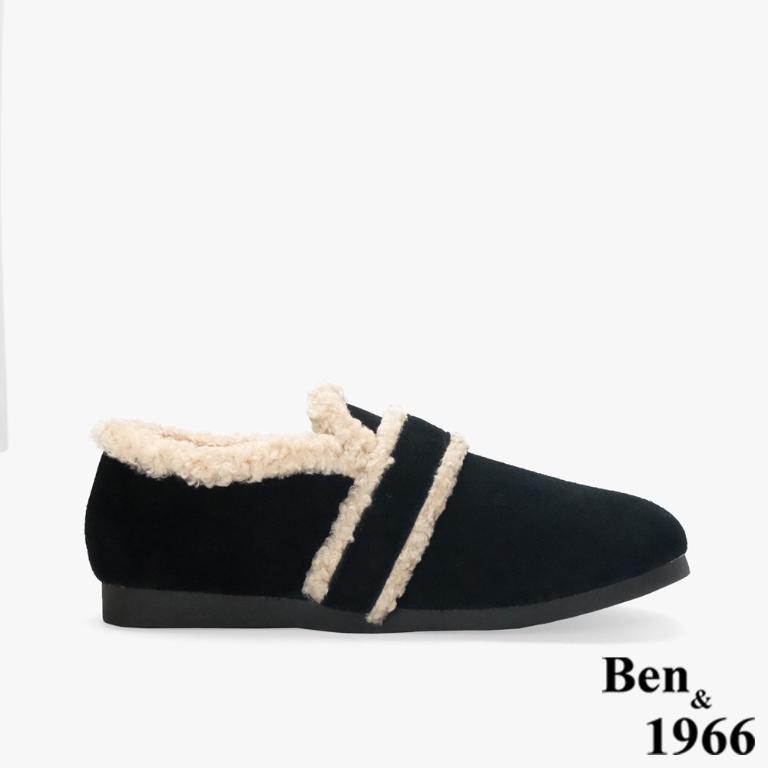 Ben&1966 高級牛皮可愛絨毛包鞋-黑(248321)