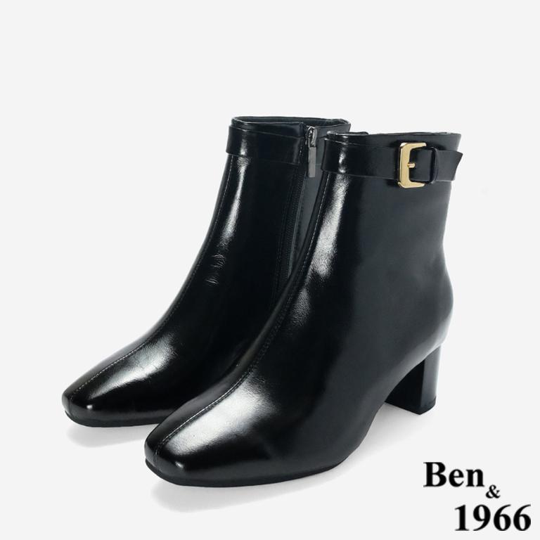 Ben&1966 高級牛油皮個性時尚裸靴-黑(247181)
