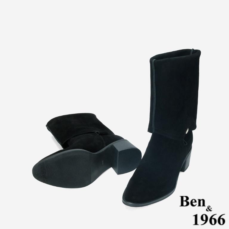 Ben&1966 高級牛皮時尚兩穿粗跟尖頭長靴-黑(247141)