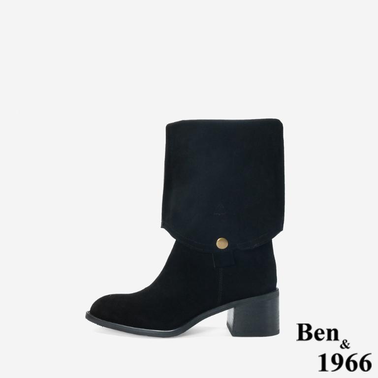 Ben&1966 高級牛皮時尚兩穿粗跟尖頭長靴-黑(247141)