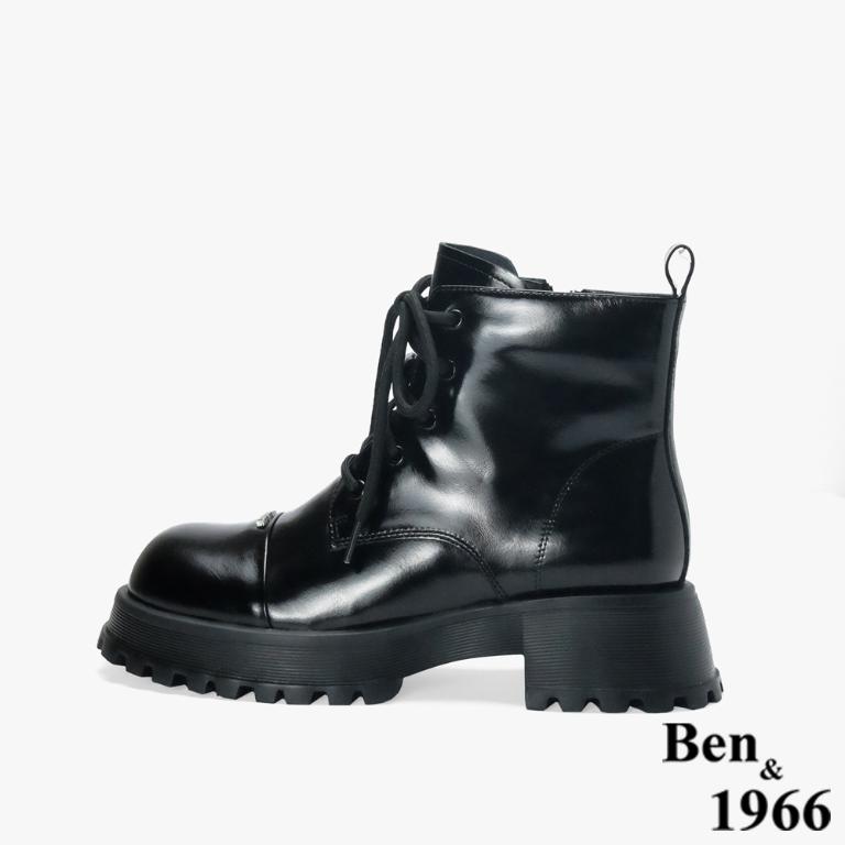 Ben&1966 高級牛油皮個性綁帶時尚短靴-黑(247091)