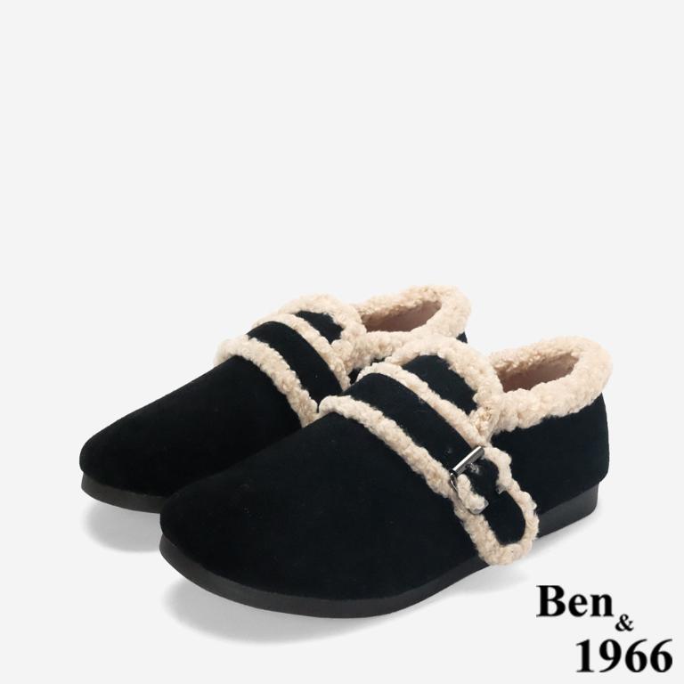 Ben&1966 高級牛皮可愛絨毛包鞋-黑(248321)