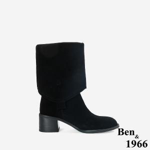 Ben&1966 高級牛皮時尚兩穿粗跟尖頭長靴-黑(247141)