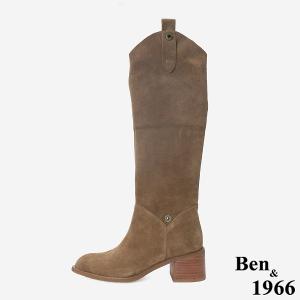 Ben&1966 高級牛皮時尚兩穿粗跟尖頭長靴-卡其(247142)