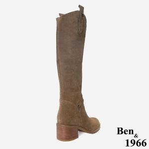 Ben&1966 高級牛皮時尚兩穿粗跟尖頭長靴-卡其(247142)