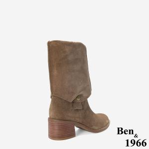 Ben&1966 高級牛皮時尚兩穿粗跟尖頭長靴-卡其(247142)