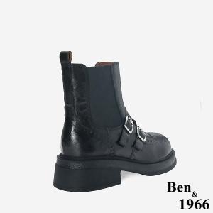 Ben&1966 高級植鞣羊皮沖孔造型短靴-黑(247191)
