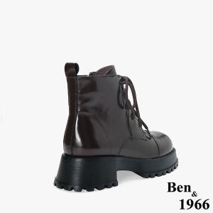 Ben&1966 高級牛油皮個性綁帶時尚短靴-咖啡(247092)