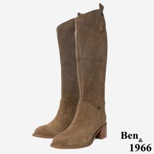 Ben&1966 高級牛皮時尚兩穿粗跟尖頭長靴-卡其(247142)