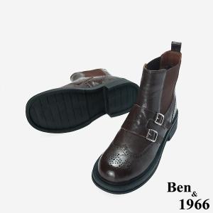 Ben&1966 高級植鞣羊皮沖孔造型短靴-咖啡(247192)