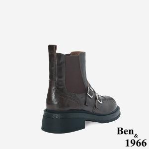 Ben&1966 高級植鞣羊皮沖孔造型短靴-咖啡(247192)