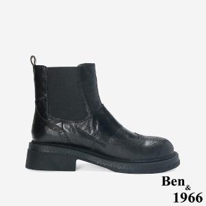 Ben&1966 高級植鞣羊皮沖孔造型短靴-黑(247191)