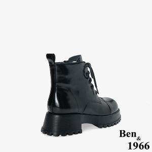Ben&1966 高級牛油皮個性綁帶時尚短靴-黑(247091)