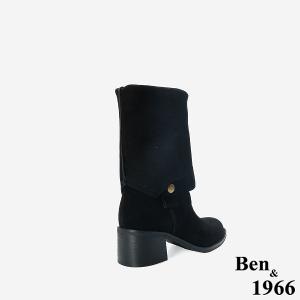 Ben&1966 高級牛皮時尚兩穿粗跟尖頭長靴-黑(247141)