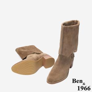 Ben&1966 高級牛皮時尚兩穿粗跟尖頭長靴-卡其(247142)