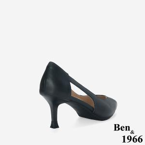 Ben&1966 高級牛皮優雅側簍空尖頭高跟鞋-黑(248311)
