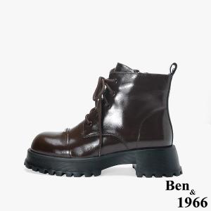 Ben&1966 高級牛油皮個性綁帶時尚短靴-咖啡(247092)