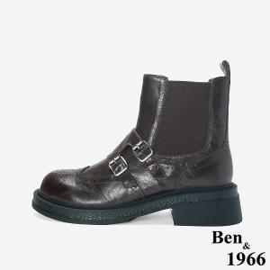 Ben&1966 高級植鞣羊皮沖孔造型短靴-咖啡(247192)