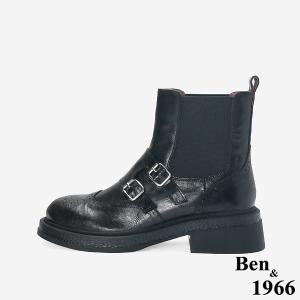 Ben&1966 高級植鞣羊皮沖孔造型短靴-黑(247191)