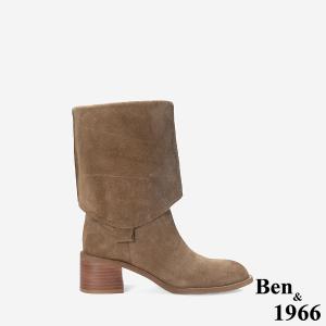 Ben&1966 高級牛皮時尚兩穿粗跟尖頭長靴-卡其(247142)