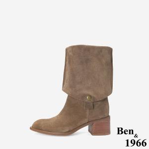 Ben&1966 高級牛皮時尚兩穿粗跟尖頭長靴-卡其(247142)