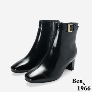 Ben&1966 高級牛油皮個性時尚裸靴-黑(247181)