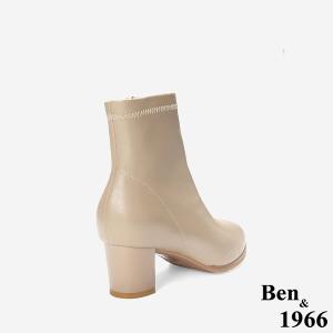 Ben&1966 高級彈力羊皮尖頭個性短靴-杏(247052)