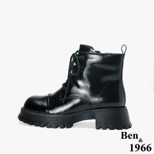 Ben&1966 高級牛油皮個性綁帶時尚短靴-黑(247091)