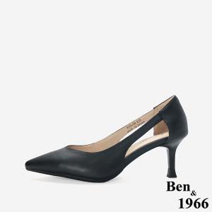 Ben&1966 高級牛皮優雅側簍空尖頭高跟鞋-黑(248311)