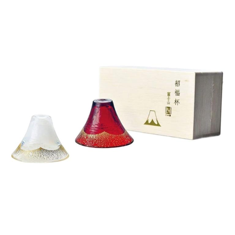 東洋佐佐木 富士山 招福冷清酒杯 二入木製禮盒組-金白.赤金
