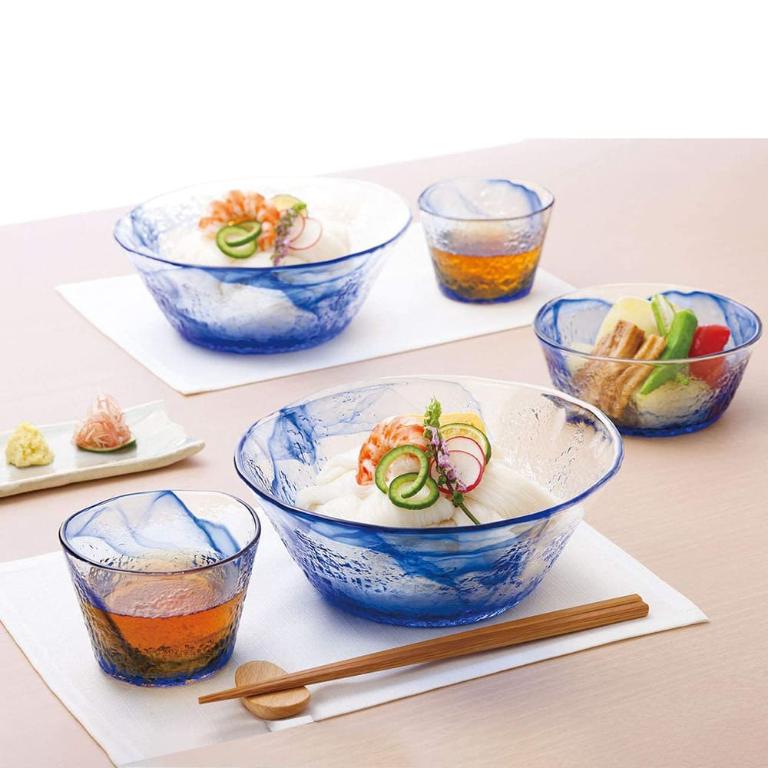 東洋佐佐木 玻璃冷麵缽杯六件組-流蒼
