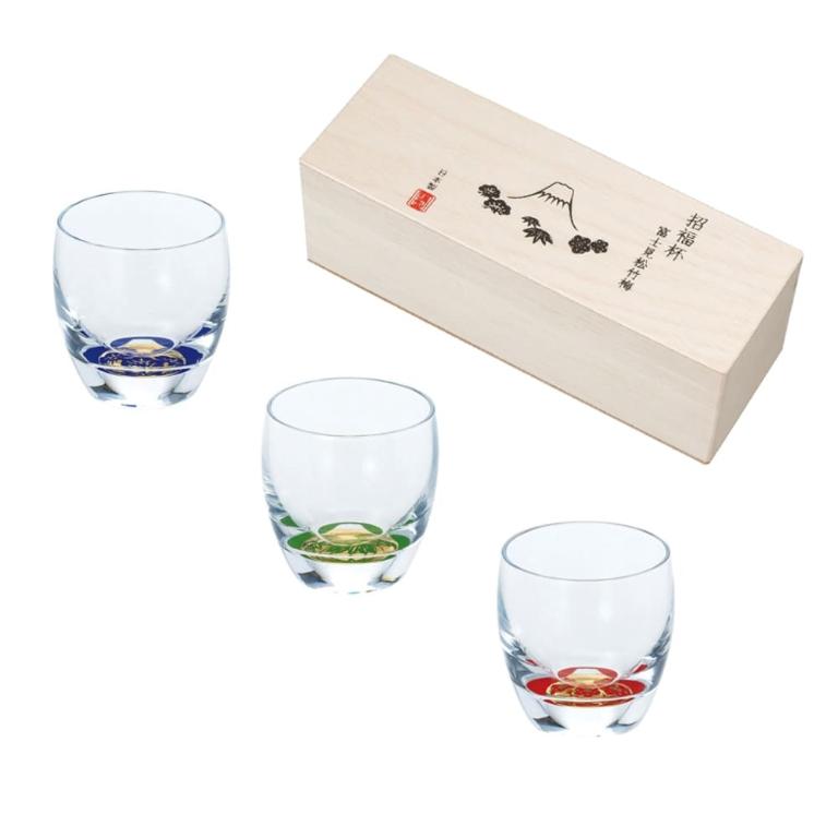 東洋佐佐木 松竹梅富士山 玻璃酒杯三入木製禮盒