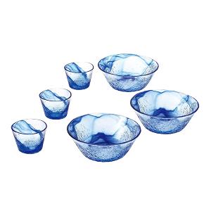 東洋佐佐木 玻璃冷麵缽杯六件組-流蒼