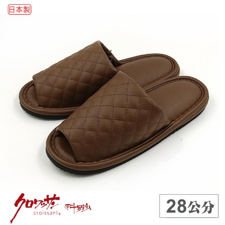 日本素皮紋膠底皮拖 淺棕28公分