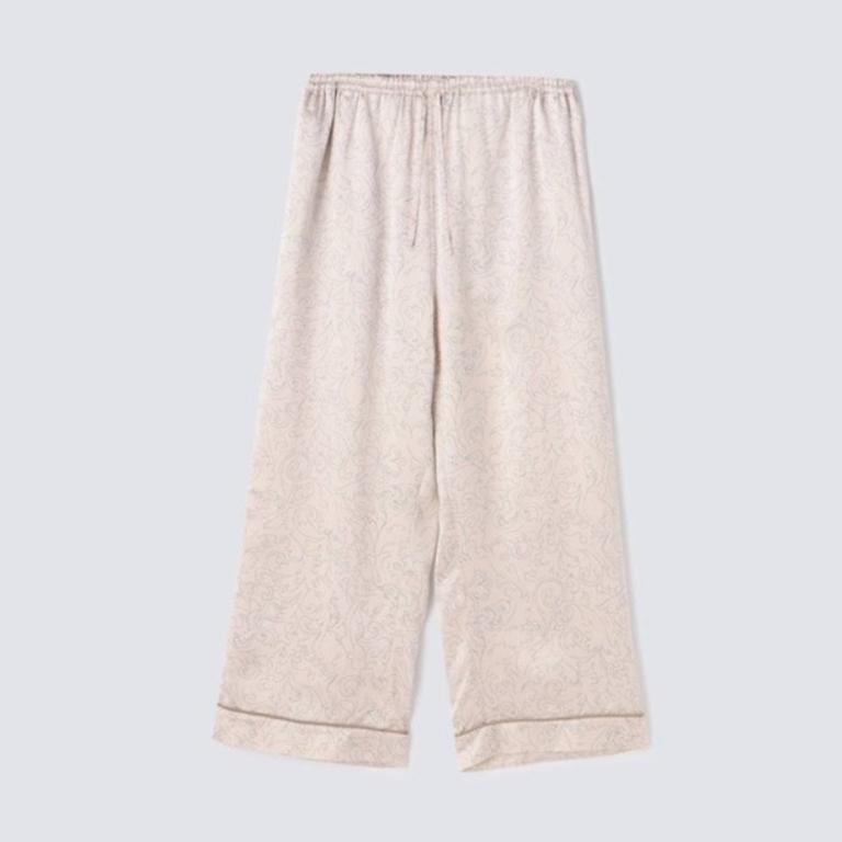 純蠶絲長袖長褲睡衣套裝_古典花飾