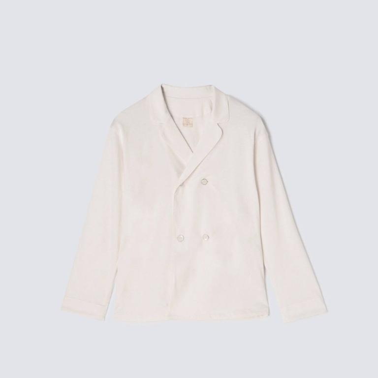 皇家有機純棉排釦 長袖長褲睡衣套裝_白色