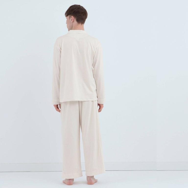 皇家有機純棉排釦 長袖長褲睡衣套裝_白色