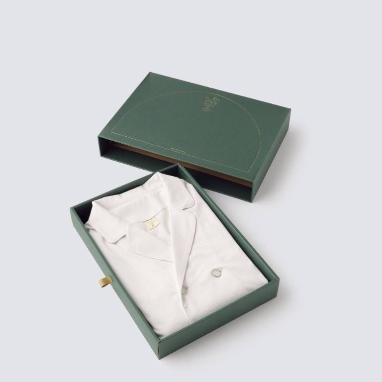 皇家有機純棉排釦 長袖長褲睡衣套裝_白色