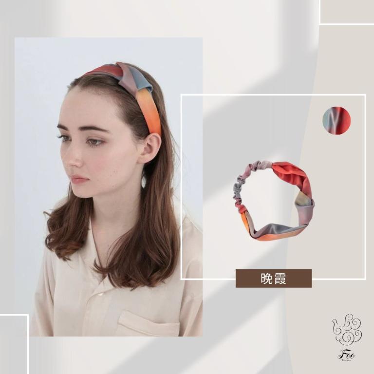 渡假風情款 水彩紋純蠶絲髮帶
