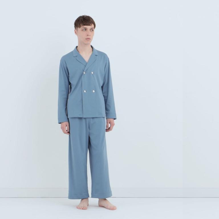 皇家有機純棉排釦 長袖長褲睡衣套裝_鈷藍色