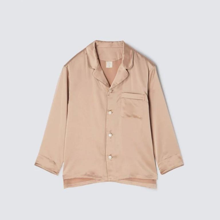 純蠶絲長袖長褲睡衣套裝_粉米色