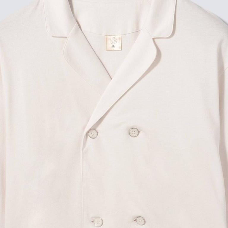 皇家有機純棉排釦 長袖長褲睡衣套裝_白色