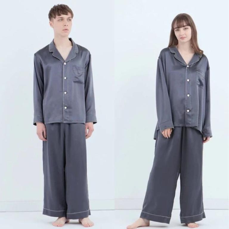 純蠶絲長袖長褲睡衣套裝_木碳灰