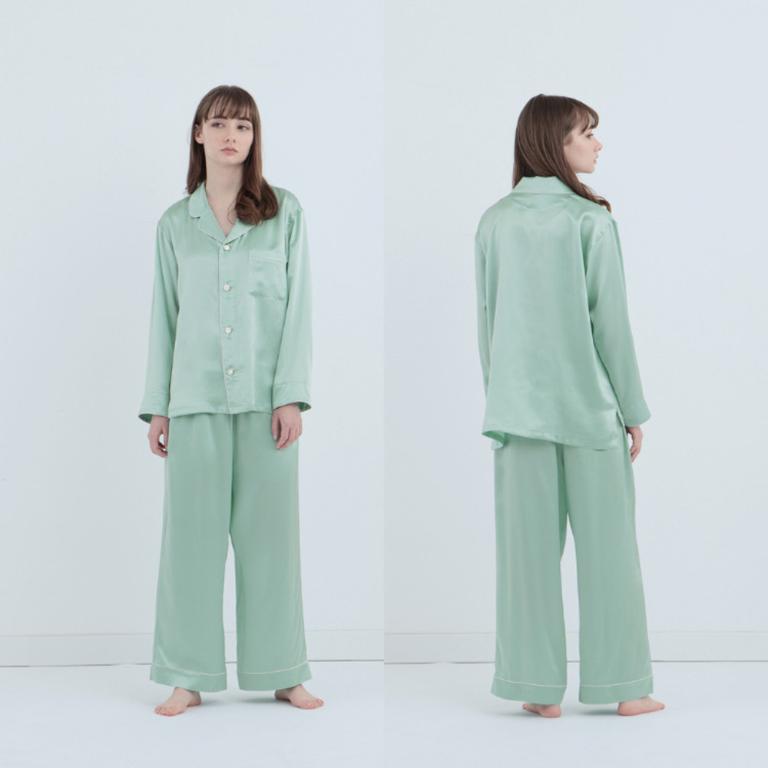 純蠶絲長袖長褲睡衣套裝_薄荷綠