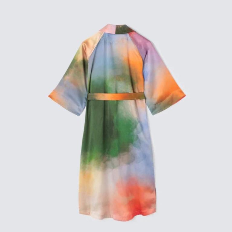 渡假風情款 水彩紋純蠶絲長袍