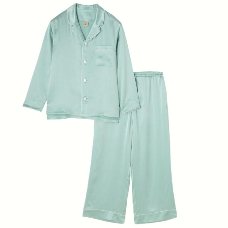 純蠶絲長袖長褲睡衣套裝_薄荷綠