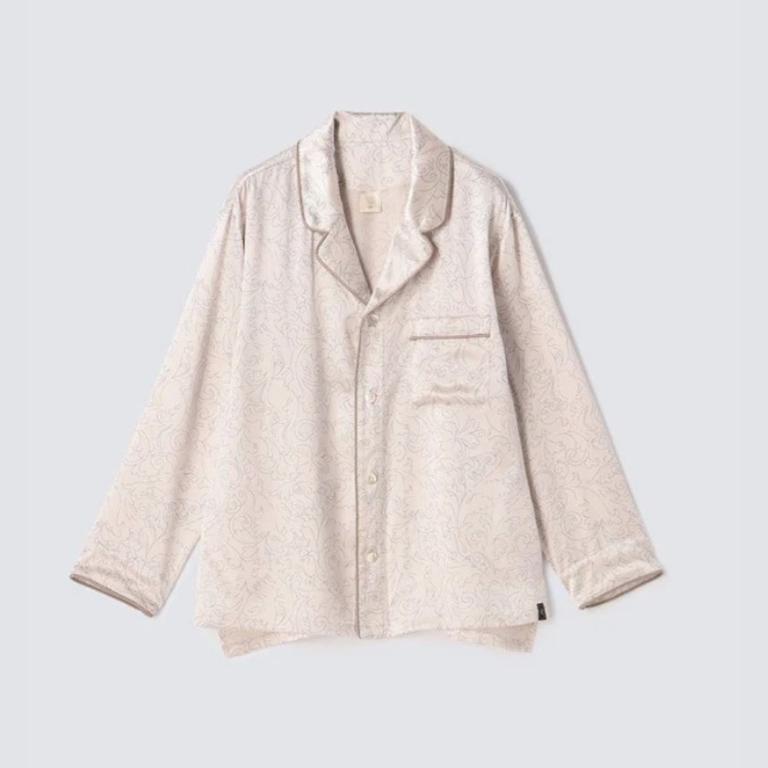 純蠶絲長袖長褲睡衣套裝_古典花飾